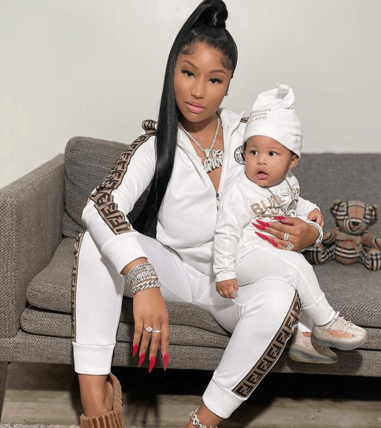 Nicki Minaj shared new photos and videos of her and her family, and her son also speaks to the camera and says "hi."