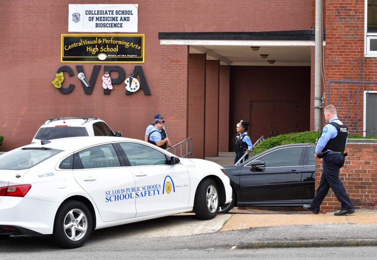 Police give an update on the suspect that killed two people at a St. Louis high school before being killed by officers.