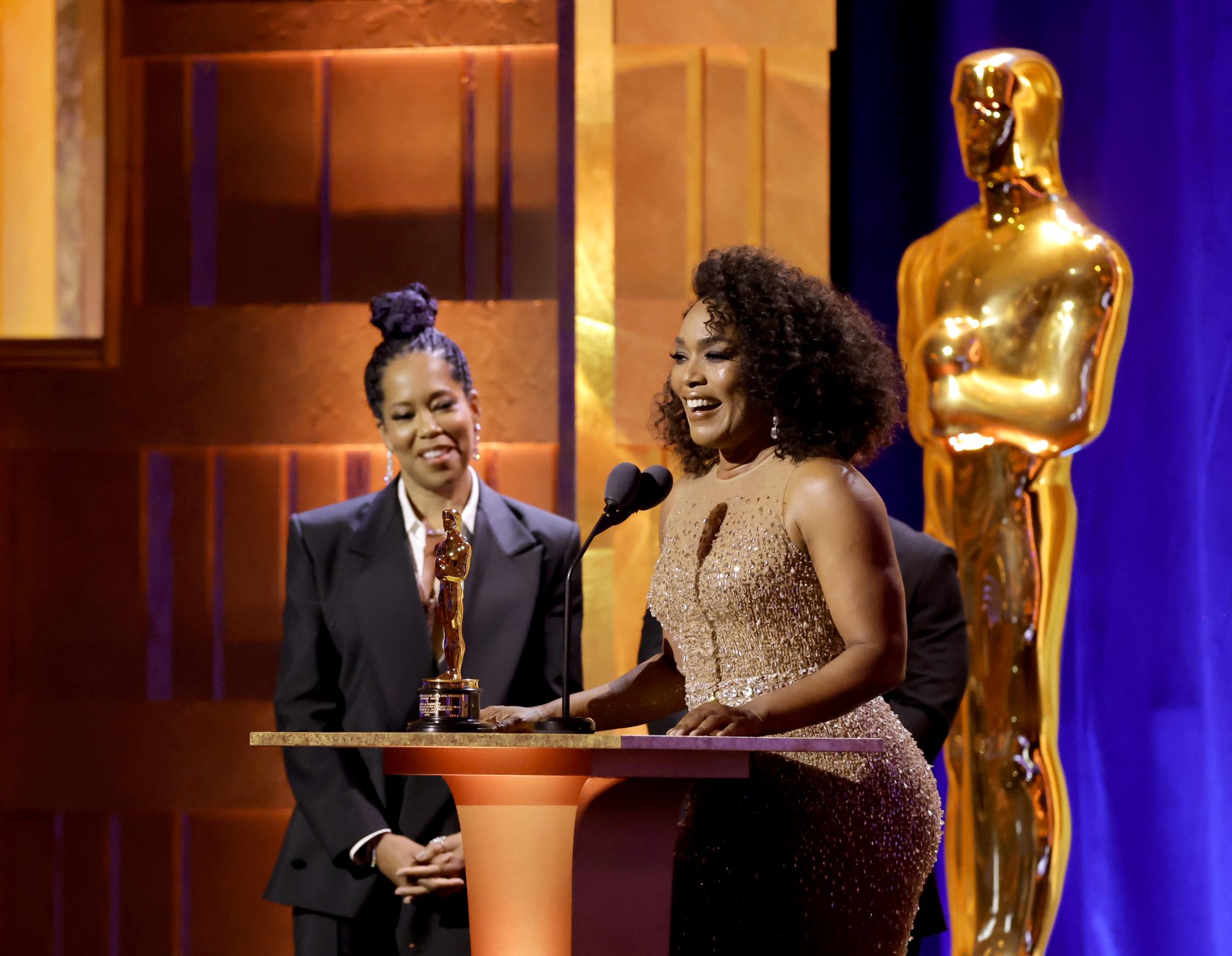 Social Media Reactions Angela Bassett Honorary Oscar Kiss Regina King Governors Ball