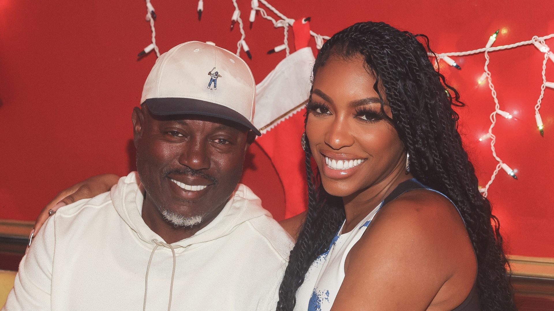 ATLANTA, GEORGIA - DECEMBER 6: Simon Guobadia and Porsha Williams attend Ladies Love R&B Wednesdays at Red Martini on December 6, 2023 in Atlanta, Georgia.