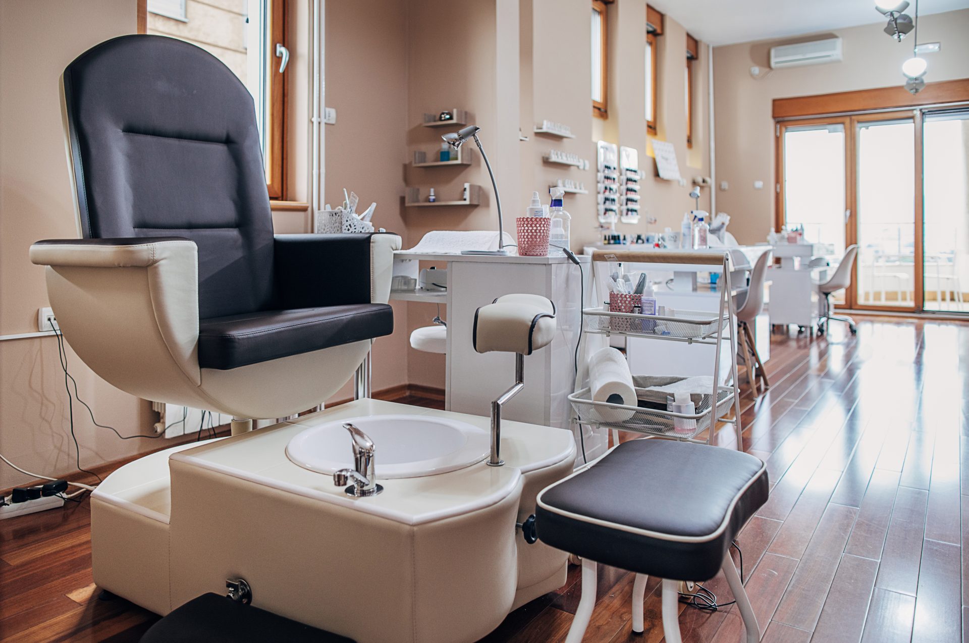 Inside of modern beauty spa, no people.