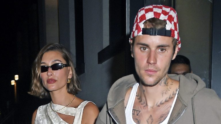 NEW YORK, NY - JULY 19: Hailey Bieber and Justin Bieber are seen leaving L'artusi on July 19, 2023 in New York City.