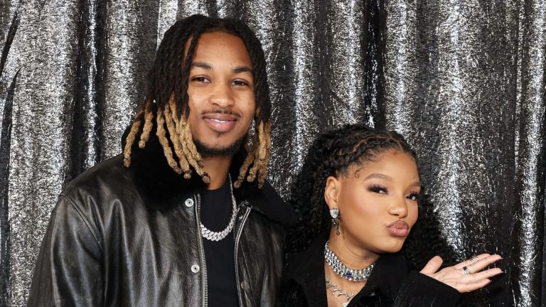 BEVERLY HILLS, CALIFORNIA - NOVEMBER 25: (Editorial Use Only) (Exclusive Coverage) (L-R) DDG and Halle Bailey attend the World Premiere of "Renaissance: A Film By Beyoncé" at Samuel Goldwyn Theater on November 25, 2023 in Beverly Hills, California.