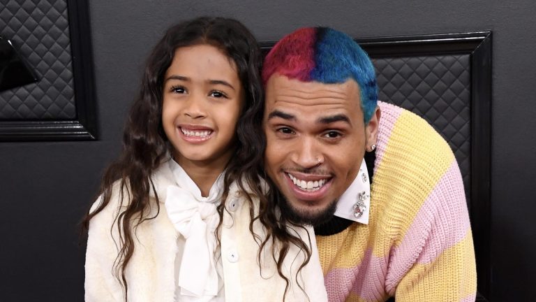 LOS ANGELES, CALIFORNIA - JANUARY 26: Chris Brown and daughter Royalty Brown attend the 62nd Annual GRAMMY Awards at Staples Center on January 26, 2020 in Los Angeles, California.